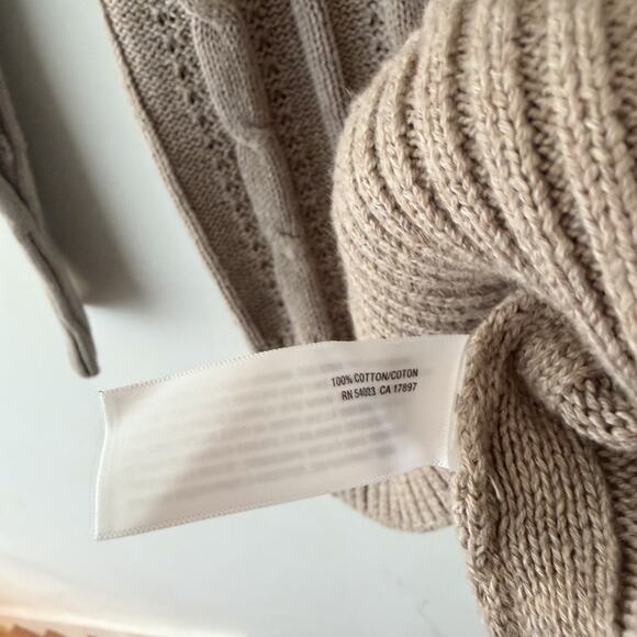 Beige Cable Knit Sweater V Neck Fitted Long Sleeve Cotton Ribbed Y2K Preppy XS - Picture 6 of 11